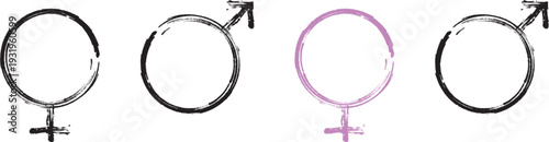 Hand drawn Male and female gender icon on transparent background.