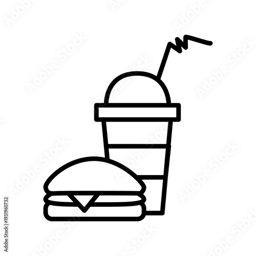 A fast food icon on a white background. Hamburger and cola.