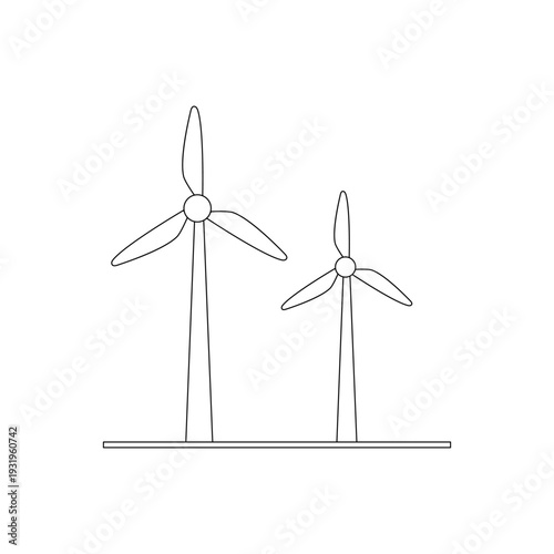 Electric wind turbines with rotating blades on a white background. Vector illustration.