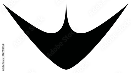 Black abstract shape on white background. Features a pointed peak and two elongated, curved wings
