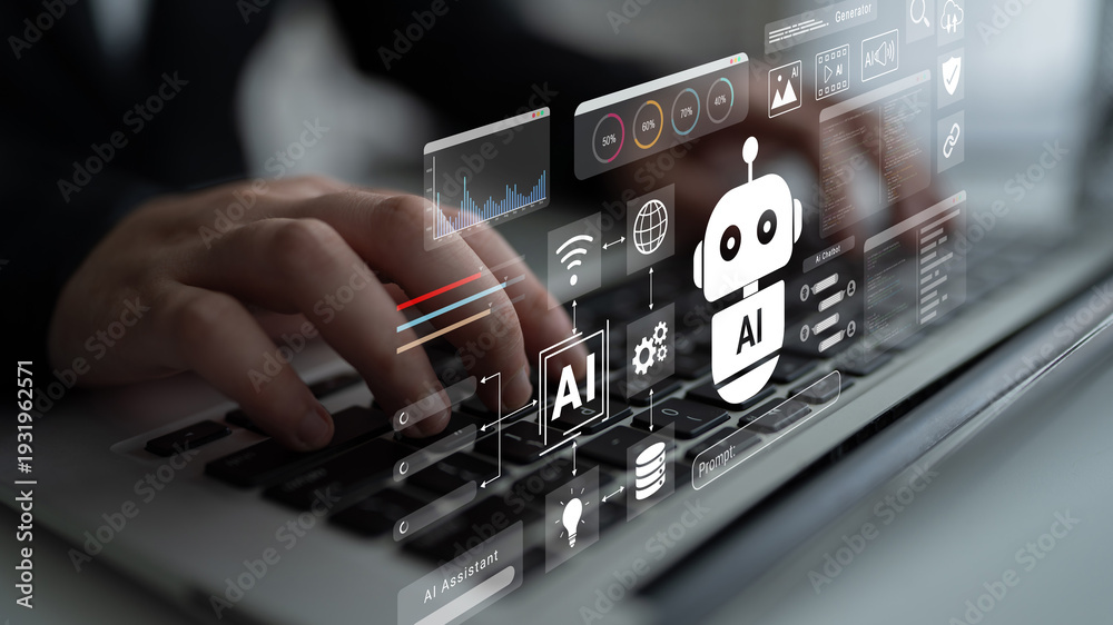 Fototapeta premium AI chatbot assistant enhances intelligent automation, data analysis, and customer interaction on digital platform Parse