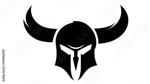 Black vector illustration of a helmet with horns. Modern, minimalist and simple graphic