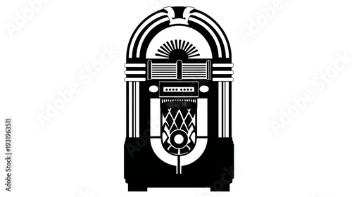 A classic retro music player illustrated in bold black and white lines