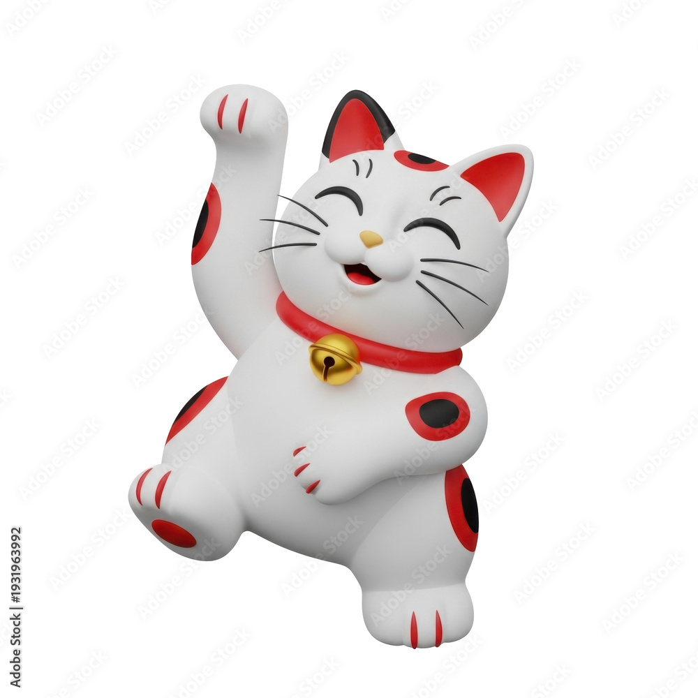 Obraz premium Happy Maneki-neko waving paw, Japanese lucky cat charm