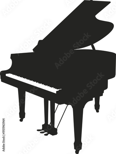 Elegant Black Grand Piano Silhouette Vector Illustration Isolated on White Background for Classical Music Performance Concert Jazz Recital Musical Instrument Design