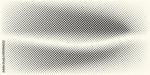 Hexagon halftone gradient texture. Abstract black grunge background. Geometric retro halftone tech overlay. Fading wavy hexagonal pattern backdrop. Vector wallpaper
