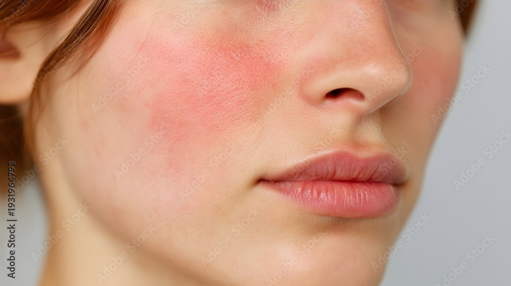 Fototapeta premium A woman with red skin on her face