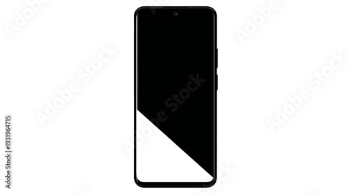 A sleek, modern black smartphone, showcasing a diagonal white and black screen design