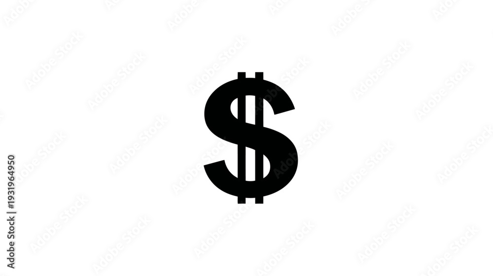 Obraz premium A simple, black dollar sign on a stark white background, conveying finance and wealth
