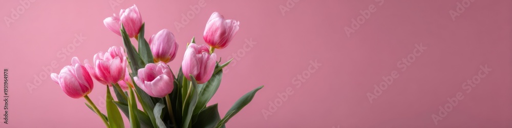 Fototapeta premium Delicate pink tulips against a soft pink background