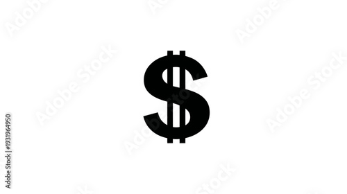 A simple, black dollar sign on a stark white background, conveying finance and wealth