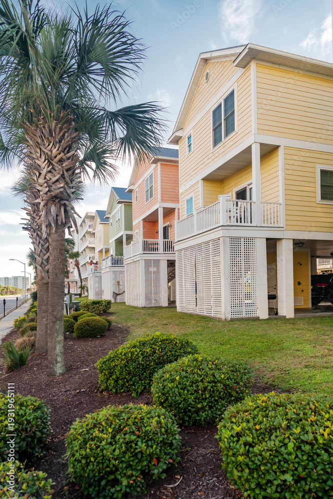 Fototapeta premium Raised coastal homes on stilts in Myrtle Beach South Carolina United States