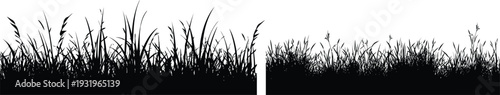 Wild grass patch clump silhouette vector icons set black on white background