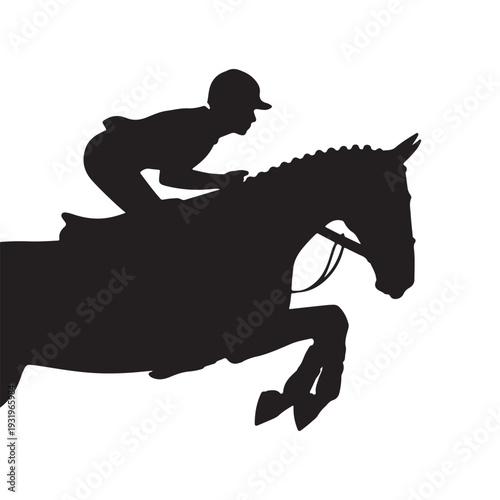 Jockey Riding Jumping Horse Silhouette – Equestrian Sport Black Vector Illustration