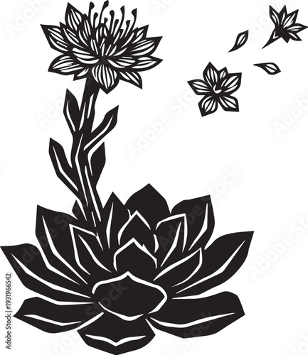 Geometric Succulent Bloom Silhouettes showing Fleshy Base and Delicate Flowers