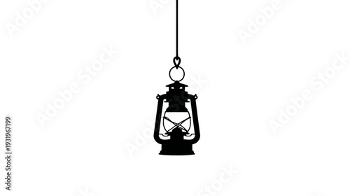 A simple, black silhouette of a hanging lantern, with a handle, on a white background