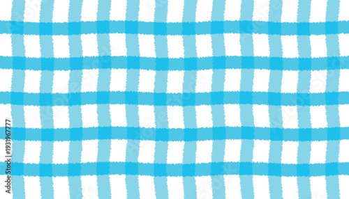 Sky blue and white gingham pattern background with hand-drawn texture
