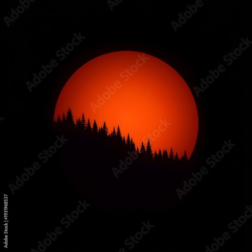 Realistic Orange Sunset with Tree Silhouettes – Golden Hour Landscape Background, Minimal Evening Horizon Nature Scene