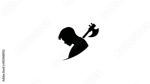 A silhouette depicts a person with an axe through their back, conveying themes of violence