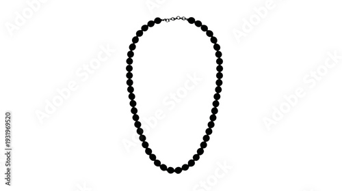A silhouette of a beaded necklace, composed of round beads and a chain clasp