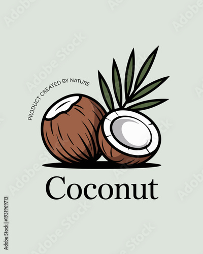 Coconut Organic Product Logo – Tropical Botanical Line Art Illustration