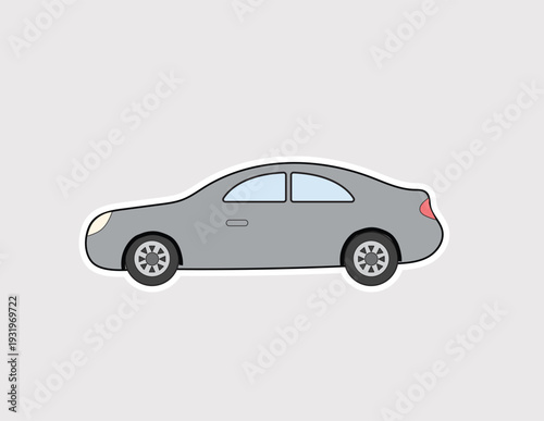 Gray car sticker illustration, ideal for automotive services, car rental, transportation icons, logistics, and commuting graphics in a clean doodle style