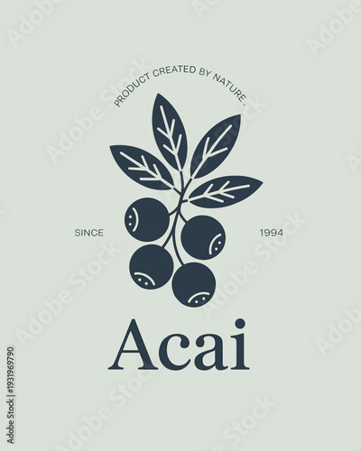 Acai Organic Berry Logo – Natural Superfood Botanical Line Art Illustration
