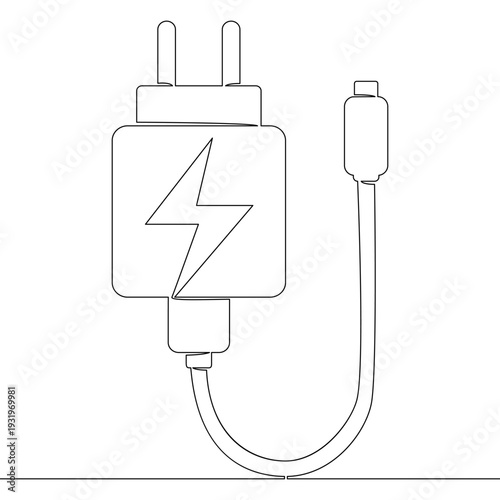 Continuous one single line drawing Smartphone charger isolated icon vector illustration concept