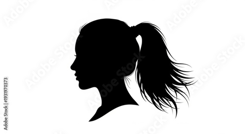 Elegant woman silhouette profile with flowing hair