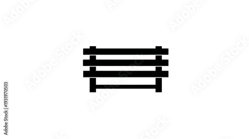 A minimalist, black and white illustration of a horizontal bench. It features four horizontal planks