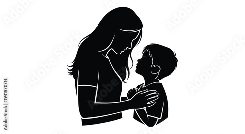 A mother tenderly embracing her child a striking black silhouette