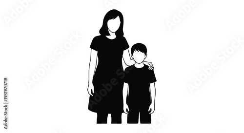 Mother and son pose together depicted as a striking black silhouette