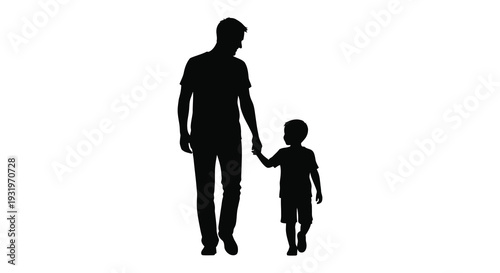Father and son walking hand in hand a striking black silhouette high quality