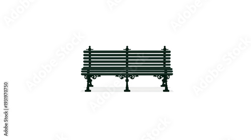 A dark green park bench illustration, isolated on a white background, casting a shadow