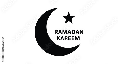 Ramadan kareem greeting with crescent moon and star bold silhouette