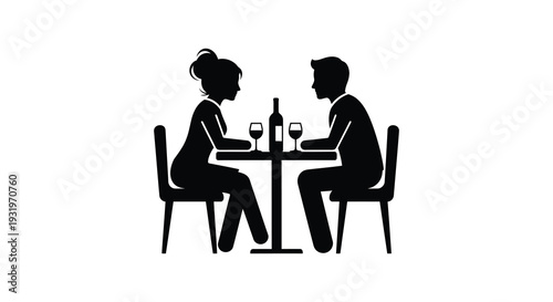 Couple enjoying a romantic dinner at a table depicted in silhouette