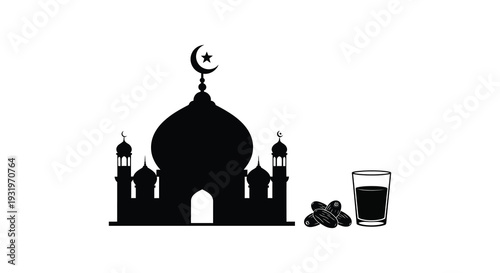 Ramadan scene depicting a mosque and dates a striking silhouette