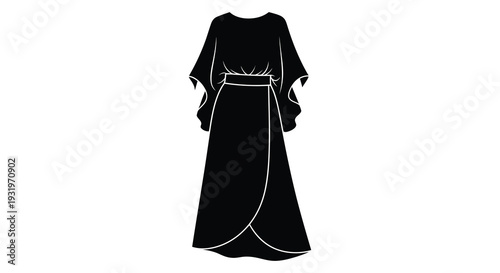 Elegant black dress design flowing fabric minimal detail fashion illustration silhouette