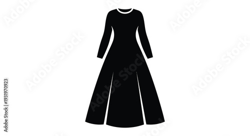 Black dress design with a flowing skirt a stark visual silhouette