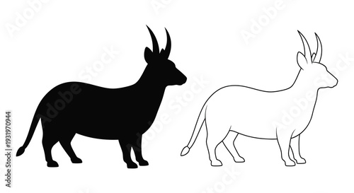 Two addax depictions one a stark black silhouette high quality professional
