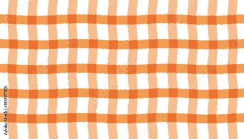 Orange and white gingham pattern background with hand-drawn texture
