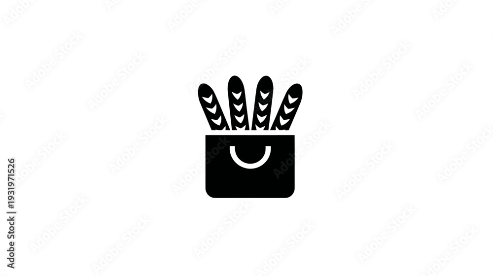 Obraz premium Black graphic of bag containing loaves of bread; white background