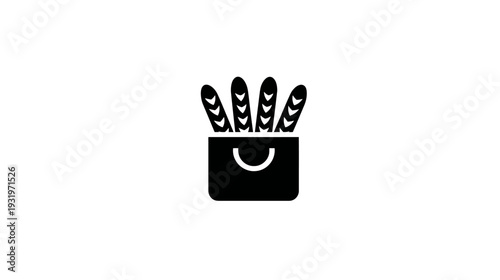 Black graphic of bag containing loaves of bread; white background