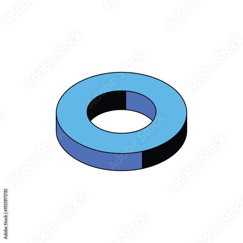 Blue three dimensional washer shape is isolated.
