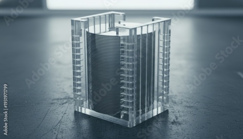 Stack of pristine silicon wafers held in a clear protective casing