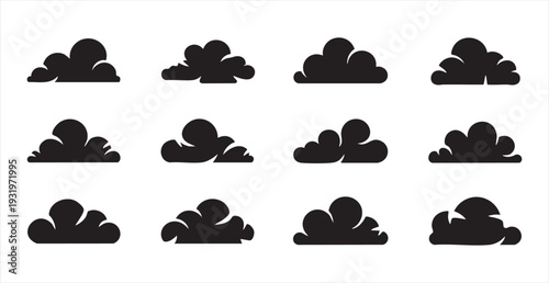 Black cloud silhouettes collection for dramatic sky landscape design and weather related illustration