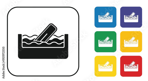 Cleaning objects soaking in basin icon variations.