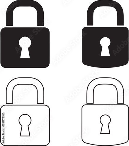A set of four padlock icons in black and white