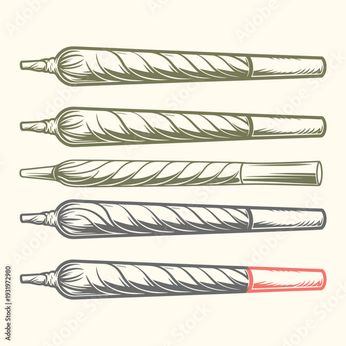 Vector Illustration of Marijuana Joints Rolled and Smoldering with Realistic Smoke Clouds for Legal Cannabis Dispensary Branding and Modern Lifestyle Graphic Design Projects 