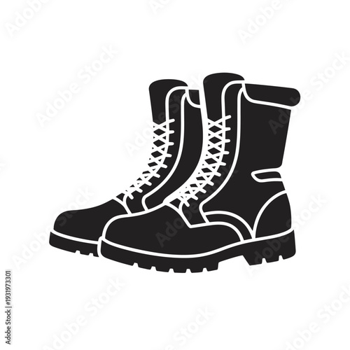 Classic pair of military boots, combat footwear, black and white vector